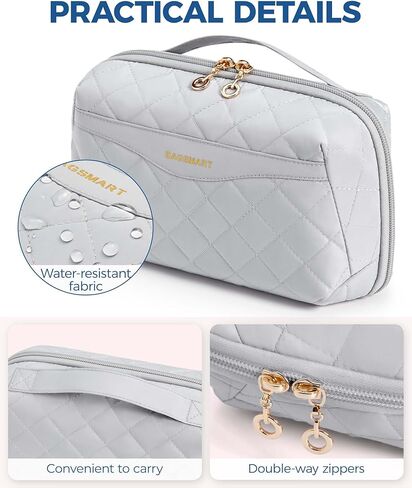 حقيبة مستحضرات التجميل للسفر ذات سعة كبيرة من باغسمارت - حقائب مكياج محمولة، منظم مستحضرات التجميل للسفر للنساء والفتيات، مع مقسم ومقبض، أسود in Kuwait