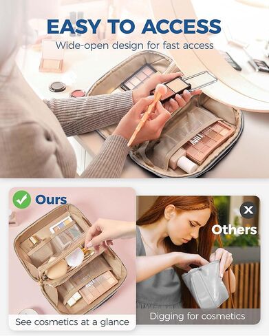 حقيبة مستحضرات التجميل للسفر ذات سعة كبيرة من باغسمارت - حقائب مكياج محمولة، منظم مستحضرات التجميل للسفر للنساء والفتيات، مع مقسم ومقبض، أسود in Kuwait