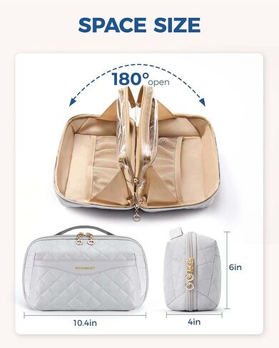 حقيبة مستحضرات التجميل للسفر ذات سعة كبيرة من باغسمارت - حقائب مكياج محمولة، منظم مستحضرات التجميل للسفر للنساء والفتيات، مع مقسم ومقبض، أسود in Kuwait