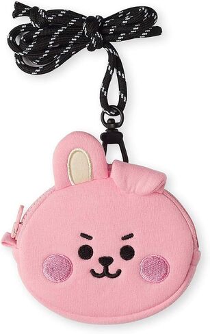 BT21 Baby Series COOKY Character Small Coin Purse Pouch ID Card Wallet with Lanyard, Pink in Kuwait