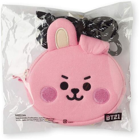 BT21 Baby Series COOKY Character Small Coin Purse Pouch ID Card Wallet with Lanyard, Pink in Kuwait