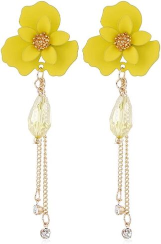 TIANBANGSHI Bohemian Flower Stud Earrings Chic Long Tassels Flower Dangle Drop Earrings Unique Vintage Gold Flower Bud Earrings for Women Girls Summer Beach Holiday Statement Earrings Jewelry in Saudi Arabia