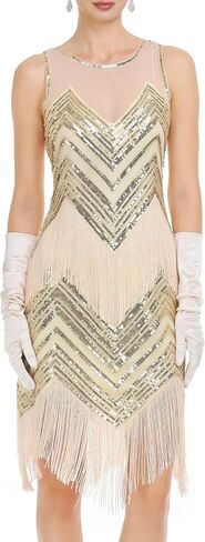 فساتين PrettyGuide 1920s Flapper للنساء ترتر مطرز على شكل آرت ديكو هامش غاتسبي العظيم فستان حفلات الكوكتيل in Kuwait