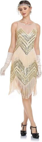 فساتين PrettyGuide 1920s Flapper للنساء ترتر مطرز على شكل آرت ديكو هامش غاتسبي العظيم فستان حفلات الكوكتيل in Kuwait