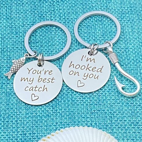 Couple Keychain Set for Boyfriend Girlfriend Husband Wife I'm Hooked on You You're My Best Catch Key Chain for Women men Valentines Day Wedding Christmas Birthday Gift Anniversary Jewelry for Lovers in Saudi Arabia