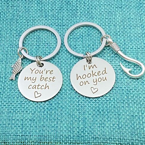 Couple Keychain Set for Boyfriend Girlfriend Husband Wife I'm Hooked on You You're My Best Catch Key Chain for Women men Valentines Day Wedding Christmas Birthday Gift Anniversary Jewelry for Lovers in Saudi Arabia