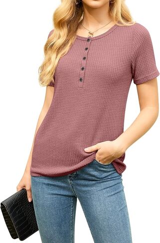 قميص نسائي من IWOLLENCE بأزرار للأسفل وأكمام طويلة، قميص هينلي، سترة منسوجة على شكل حرف V، ملابس فضفاضة in Kuwait