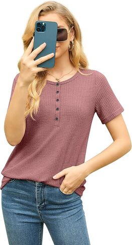 قميص نسائي من IWOLLENCE بأزرار للأسفل وأكمام طويلة، قميص هينلي، سترة منسوجة على شكل حرف V، ملابس فضفاضة in Kuwait