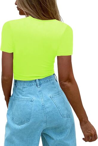 Afibi Womens Cutout Front Tops Short Sleeves Ribbed Sexy Fitted T-Shirts in Saudi Arabia