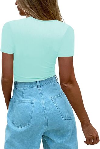 Afibi Womens Cutout Front Tops Short Sleeves Ribbed Sexy Fitted T-Shirts in Saudi Arabia