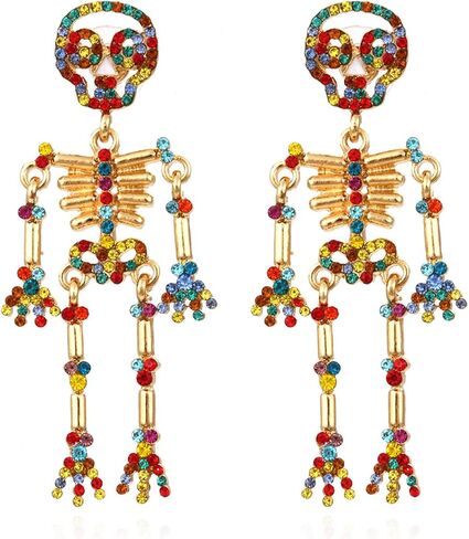 Rhinestone Skeleton Earrings Halloween Crystal Skull Dangle Earrings Gothic Skull Halloween Theme Earring Accessories Jewelry Gift in Saudi Arabia