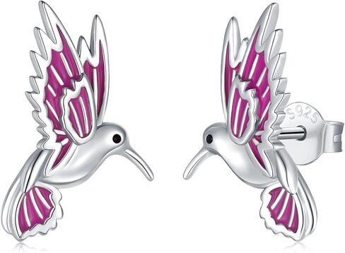 925-Sterling-Silver Cute Hummingbird Stud Earrings - Lovely Flying Bird With Purple Handmade Enamel Animal Hypoallergenic Jewelry Gifts for Women Girls EJALEN, Sterling Silver, No Gemstone in Kuwait