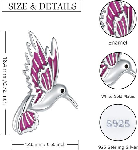 925-Sterling-Silver Cute Hummingbird Stud Earrings - Lovely Flying Bird With Purple Handmade Enamel Animal Hypoallergenic Jewelry Gifts for Women Girls EJALEN, Sterling Silver, No Gemstone in Kuwait