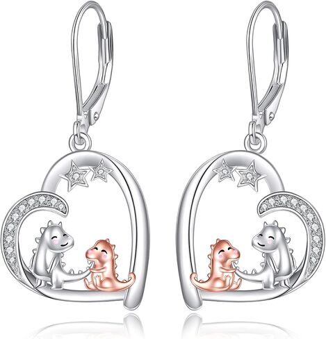 POPLYKE Heart Dinosaur Penguin Cow Earrings for Women 925 Sterling Silver Mom Daughter Animal Jewelry Birthday Gifts for Girls in Saudi Arabia