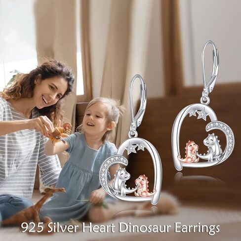 POPLYKE Heart Dinosaur Penguin Cow Earrings for Women 925 Sterling Silver Mom Daughter Animal Jewelry Birthday Gifts for Girls in Saudi Arabia