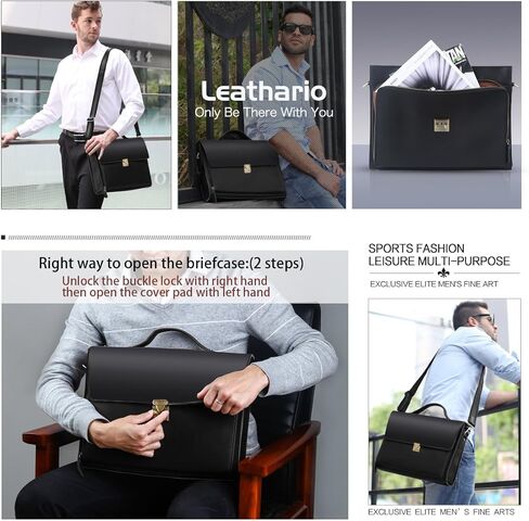 حقيبة جلدية من Leathario للرجال حقيبة كمبيوتر محمول جلدية حقيبة كتف رسول حقيبة عمل الأعمال in Kuwait