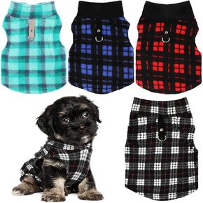 AGFELO 4 Pcs Dog Sweaters for Small Dogs Male Winter Fabric Dog Sweater with Leash Ring Fleece Vest Dog Pullover Jacket Warm Pet Dog Clothes for Puppy Small Dogs Cat Chihuahua Boy Plaid Pattern S in Kuwait