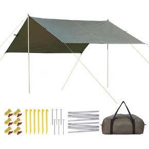 Camping Tarp, 10X9FT Hammock Tent - Waterproof and Anti-UV Protection, Portable and Lightweight, Including Tent Stakes and Carry Bag