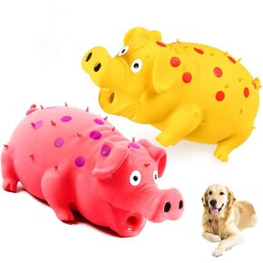 Squeaky Pig Dog Toys, 2 Pack Grunting Pig Dog Toy That Oinks Grunts for Small Medium Large Dogs, Durable Rubber Pig Squeaker Dog Puppy Chew Toys, Latex Interactive Squeak Funny Cute Dog Toy Set