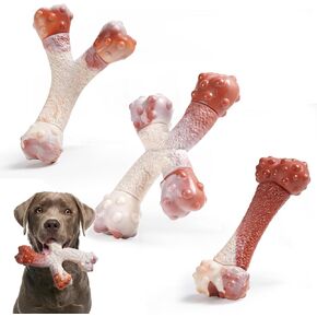3 Pack Dog Chew Toys for Aggressive Chewers Medium/Large Breed,Beef Flavor,Tough Durable Bones with Nylon