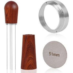 51mm Espresso Accessories Kit, WDT Tool, Dosing Funnel and Puck Screen Set, Coffee Needle Distribution Stirrer, Portafilter Dosing Ring for Barista 51 mm