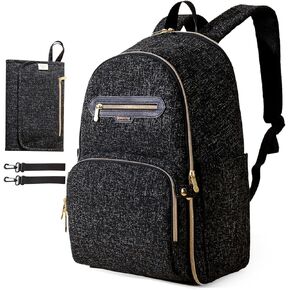 SUNVENO Diaper Bag Backpack, Baby Bag with Changing Station Large Capacity Nappy Changing Bag Featuring Bottle Pockets, Stroller Clips and Comfortable Straps, Black