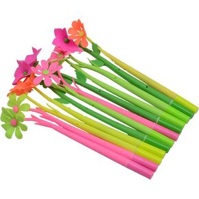 Yansanido Fluent Writting Pen, 12 Pcs 0.5 mm Black Ink Flower Shape Rolling Ball Cute Gel Ink Pen for Student and School Office Supplies (flower)