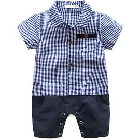 Baby Boys' Cute Pure Cotton Plaid Stitching Rompers