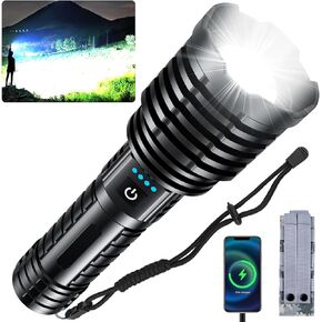 Super Bright LED Flashlight 1200000 High Lumens, Rechargeable Handheld Flashlights Powered by Battery, Powerful Waterproof Tactical Flashlights with Zoomable 6 Modes for Emergencies Camping