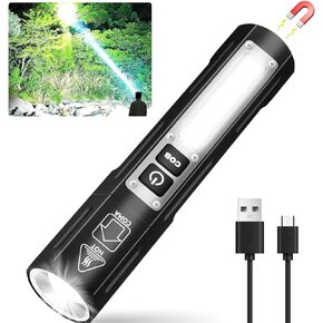 Rechargeable Magnetic Flashlights 20000 High Lumens - Super Bright Long Beam LED Powerful Small Flashlight 8 Modes with COB Work Light, Dual Button Tactical Pocket Flashlight for Camping Emergency