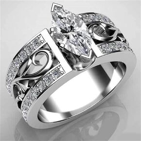 SixTwo 925 Sterling Silver Shiny Full Diamond Hollow Flower Special Marquise Cut Cubic Zirconia Halo Ring Dazzling CZ Diamond Eternity Engagement Wedding Band Ring for Women ST.216 (6)
