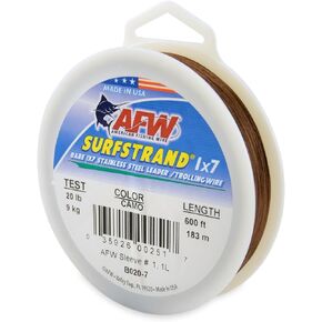 American Fishing Wire Surfstrand Bare 1x7 Stainless Steel Leader Wire - Fishing Leader Line for Saltwater, 20lb Test - 325lb Test in Bright, Camo in 30ft, 300ft, 600ft and 1,000ft Lengths