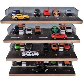 Hot Wheels Display Case 1:64 Scale Diecast Model Car Display Shelf,Wooden Matchbox Small Cars Diorama Garage(Edge Sealed Style)