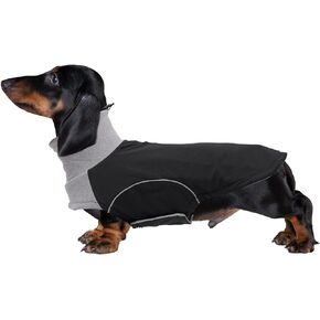 Brabtod Dog Winter Coat for Dachshund,Waterproof Miniature Dachshund Clothes Jacket,Small Dog Coat with Harness Slot,Dachshund Jumper with Turtle Neck,Pet Garment Ideal for Walking,Camping-Red-XL