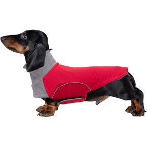 Brabtod Dog Winter Coat for Dachshund,Waterproof Miniature Dachshund Clothes Jacket,Small Dog Coat with Harness Slot,Dachshund Jumper with Turtle Neck,Pet Garment Ideal for Walking,Camping-Red-XL