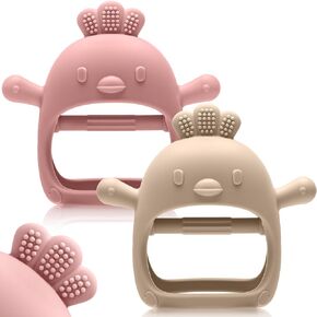 2 Pack Easter Baby Teething Toys for 0-6 6-12 Months, Never Drop Infant Teether Teething Mitten Toys for 3 6 9 12 Months, Newborn Easter Basket Stuffers Gifts for Baby Boys Girls