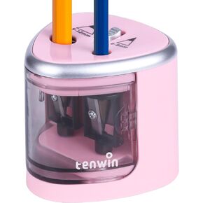 tenwin Electric Pencil Sharpener for Colored Pencils, Battery Operated Pencil Sharpeners for No.2 and 6-12mm Pencils, Dual Hole for Office School Artists Adults Kids Use（Pink）