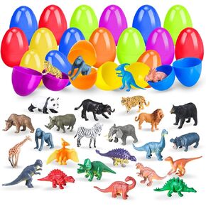 24 Pack Prefilled Easter Eggs with Animal Dinosaur Figures for Easter Eggs Hunt, Easter Basket Stuffers Fillers, Easter Party Favors for Kids, Easter Gifts for kids, Classroom Easter Prizes