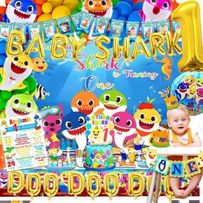 Baby Shark Birthday Decorations, Baby Shark Doo Doo Doo, Baby Shark 1st Birthday Decorations, Baby Shark Balloons, Photo Banner, Cake Topper, Baby Shark Backdrop for 1st Birthday Decorations Boy. in Kuwait