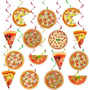 Teling 48 Pcs Pizza Party Decorations Pizza Hanging Swirl Themed Ceiling Decor Whirls for Birthday Party Supplies
