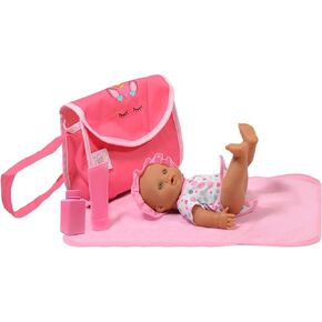 The New York Doll Collection Unicorn Doll Diaper Travel Bag with Doll Care Accessories, Including Baby Lotion, Powder, and Changing Mat
