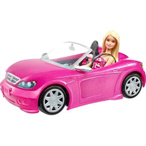 Barbie Playset with Sparkly Pink 2-Seater Toy Convertible Car Featuring Glam Details & Fashion Doll in Sundress & Sunglasses (Amazon Exclusive)