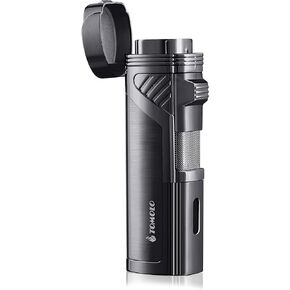 Torch Lighter Quadruple 4 Jet Flame Refillable Butane Cigar Lighter with Cigar Punch,Gift Box(Gunmetal)