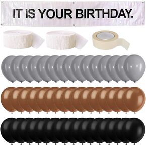 It is Your Birthday Banner, The Office Theme Infamous Husband Birthday Party Decorations,Grey Brown Black Latex Balloons,White Crepe Streamer Rolls + Tape,The Office Birthday Decorations 49Pcs Kit