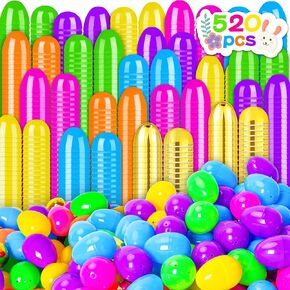 MGparty 520 Pcs Fillable Easter Eggs with Hinge, 2.3" Bulk Empty Plastic Easter Eggs Include 20 Golden Eggs, Colorful Bright Eggs for Easter Eggs Hunt, Basket Stuffers Fillers
