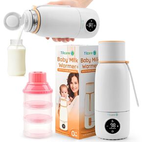 Rechargeable Portable Milk Warmer with Formula Dispenser by Tilcare - 17oz/500mL, Fast Heat-Up Water Warmer, Precise Temperature Control, Up to 12H Milk Warmer with LCD Display - Ideal For New Parents
