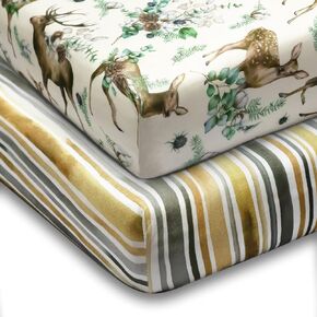 Extra Soft Stretchy Pack N Play Fitted Sheet Set for Baby, 2 Pack Premium Cotton Blend Mini Crib Sheets for Standard Pack N Play Mattress ,Flowers Pattern.