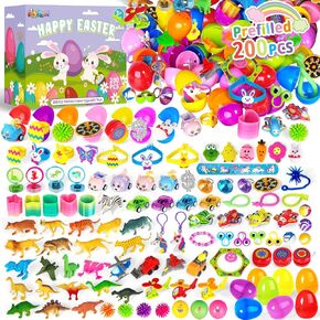 Easter Theme Party Favor Supplies for kids, 200PCS Prefilled Easter Eggs with Toys for Easter Eggs Hunt, Easter Basket Stuffers Fillers, Easter Eggs Bulk for School Easter Activities, Classroom Prizes in Kuwait