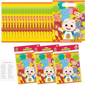Unique Cocomelon Goodie Bags Set - 24 Cocomelon Plastic Party Favor Bags, Checklist - Cocomelon Birthday Party Decorations and Supplies, Officially Licensed