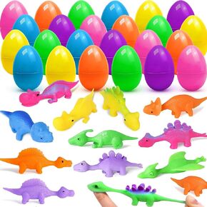 24 Pack Easter Eggs with Slingshot Dinosaur Finger Toys Inside, Plastic Easter Egg Fillers Stretchy Easter Toys Gifts for Kids Toddler Easter Basket Stuffers, Easter Eggs Hunt Party Favors